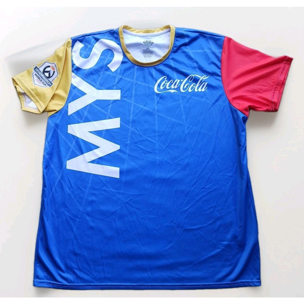 Overwatch Worldcup 2019 Mens 2XL Coca Cola Jersey Blue Yellow